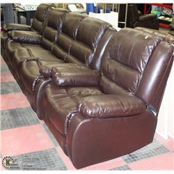 BROWN LEATHERETTE RECLINING SOFA AND 2 CHAIRS