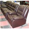 Image 1 : BROWN LEATHERETTE RECLINING SOFA AND 2 CHAIRS