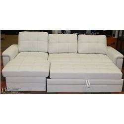 WHITE LEATHERETTE 'L' SHAPE SECTIONAL-CONVERTS