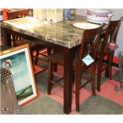 FAUX MARBLE BAR TABLE WITH 4 WOOD CHAIRS