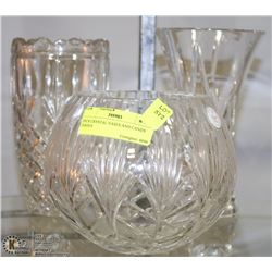 3PCS CRYSTAL VASES AND CANDY DISHES