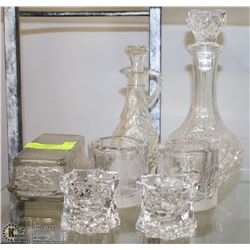 7PCS OF GLASSWARE INCL CRYSTAL DECANTER, CANDLE