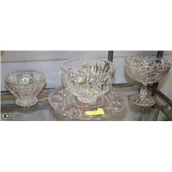 SHELF OF 4PCS CRYSTAL BOWLS ETC