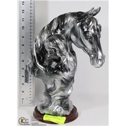 SILVER HORSE & GIRL STATUE - 13"-TALL