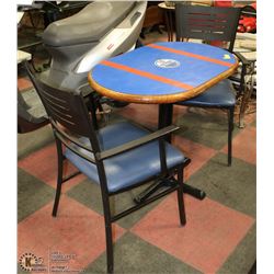 VINTAGE TABLE TOP WITH OILERS COLORS AND DECAL &