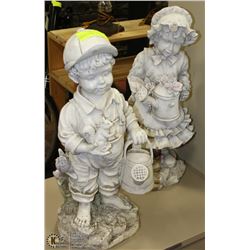 PAIR OF BOY/GIRL GARDEN STATUES 20" TALL
