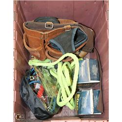 TOTE W/ BOOSTER CABLES, DEICING SALT, AND LEATHER