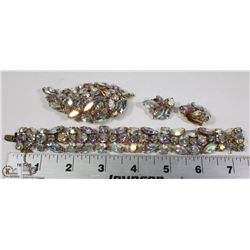 ANTIQUE RHINESTONE BROOCH, EARRINGS & BRACELET