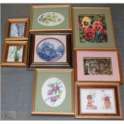 BOX OF FRAMED 3D PICTURES MOSTLY FLOWERS