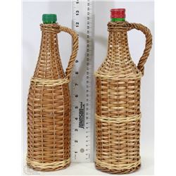 PAIR OF WICKER DECANTERS