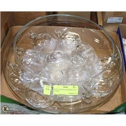 HEAVY GLASS PUNCH BOWL WITH GLASSES