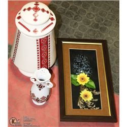 TWO UKRAINIAN VASES WITH 3D FLORAL PICTURE