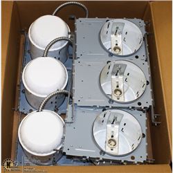 LOT OF 6 NEW HALO H7 POT LITES, AND 6" HOUSINGS