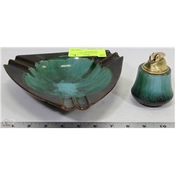 BLUE MOUNTAIN POTTERY ASHTRAY &LIGHTER