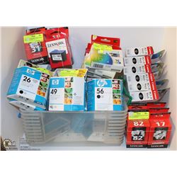LARGE LOT OF CANON, HP AND  LEXMARK PRINTER INK