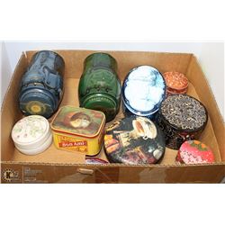 38) FLAT OF TIN BOXES