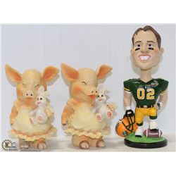 LOT WITH 2 PIG ORNAMENTS AND RICKY RAY BOBBLEHEAD