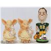 Image 1 : LOT WITH 2 PIG ORNAMENTS AND RICKY RAY BOBBLEHEAD