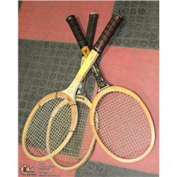 3 VINTAGE WOODEN RACQUETS