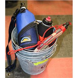FIVE CORONA GALVANIZED PAILS WITH 2 WATER BOTTLES