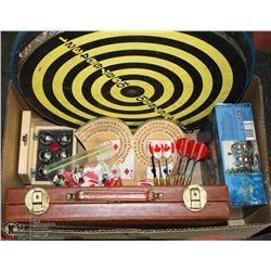 BOX W/2X2 SIDED DART BOARDS & DARTS,