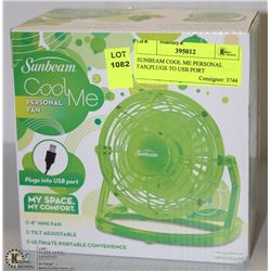 SUNBEAM COOL ME PERSONAL FAN,PLUGS TO USB PORT