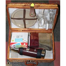 NEW PICNIC BASKET WITH DISHES,TIM HORTON THERMOS