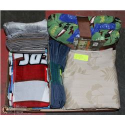 FLAT OF NEW CURTAINS,TOWELS AND OUTDOORS SCENIC