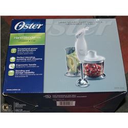 OSTER HAND BLENDER WITH CHOPPER & CUP, CHECKED