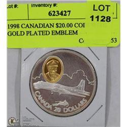 1998 CANADIAN $20.00 COIN WITH GOLD PLATED EMBLEM