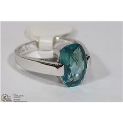 STERLING 925 SILVER RING W/ BLUE CUBIC STONE SZ 7