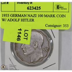 1933 GERMAN NAZI 100 MARK COIN W/ ADOLF HITLER