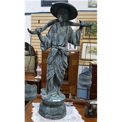 ASIAN WATER CARRIER METAL STATUE