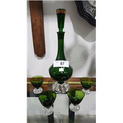 GREEN ART GLASS DECANTER SET