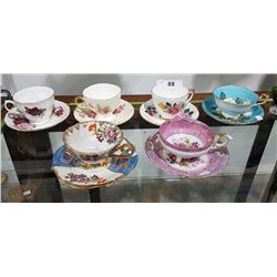 6 ASSORTED TEACUPS & SAUCERS