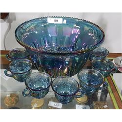 CARNIVAL GLASS PUNCHBOWL SET W/11 CUPS