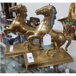 PAIR BRASS REARING HORSE BOOKENDS