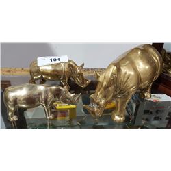 SET OF 3 BRASS RHINOS