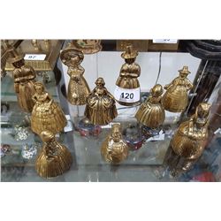 LOT OF 9 BRASS LADY BELLS