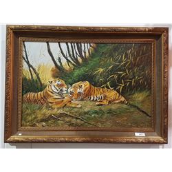 ORIGINAL OIL ON CANVAS OF TIGERS ARTIST SIGNED