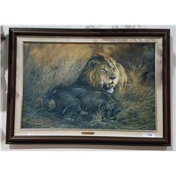 SIGNED LTD EDITION LISA RASMUSSEN PRINT TITLED LION & WARTHOG