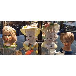 LOT OF 4 HEAD VASES