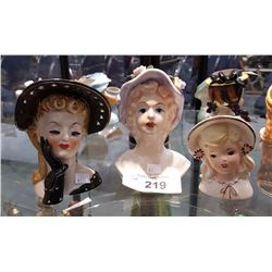 LOT OF 3 HEAD VASES