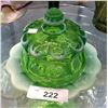 Image 1 : GREEN OPALESCENT COVERED BUTTER DISH