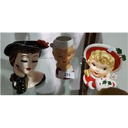 LOT OF 3 HEAD VASES