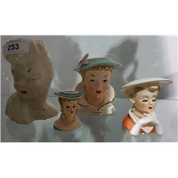 LOT OF 4 HEAD VASES