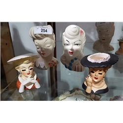 LOT OF 4 HEAD VASES