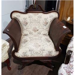 EARLY PARLOUR CHAIR W/ CARVED WING ACCENTS