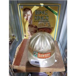 VINTAGE DAWSON HARD HAT & BING CROSBY BOXED LP SET & ALBUM OF 78