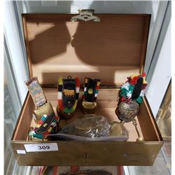 BRASS BOX W/ SWISS BELLS & MISC. BRASS COLLECTABLES